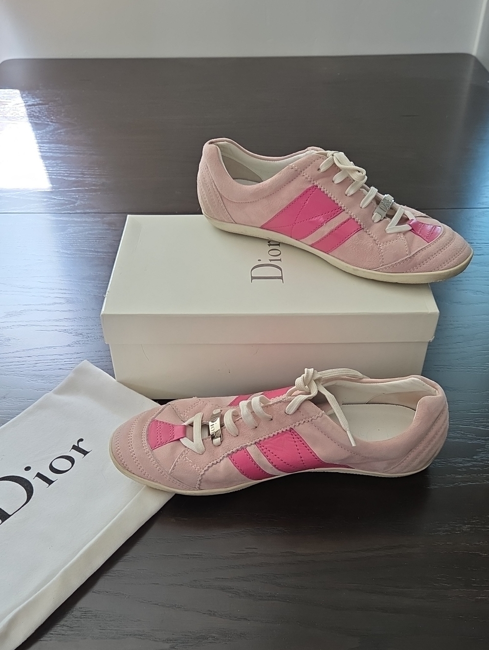 Dior Pink Suede Sneakers with Bright Pink Leather Accents